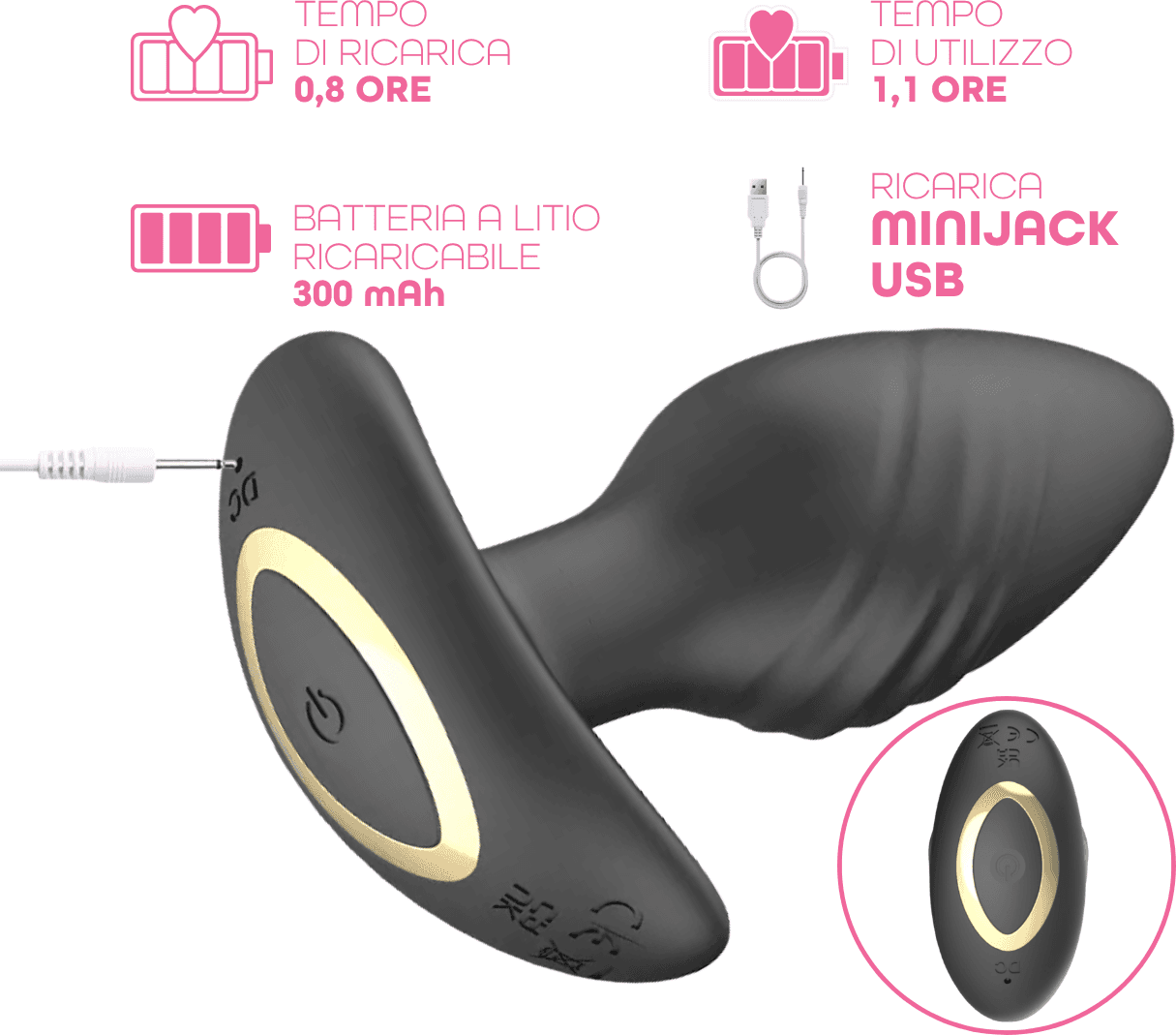 Butt Plug Anale Vibratore Dilatatore Sex Toys Anal Ruota e Vibra con Telecomando - 5