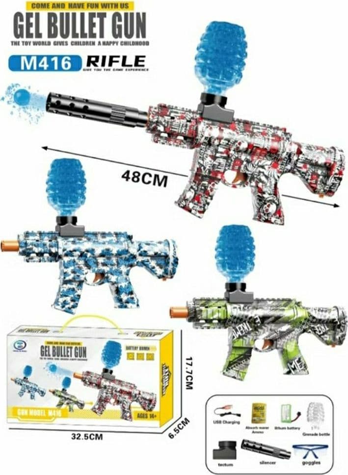 PISTOLA GIOCATTOLO A PALLINE DI GEL M416 GEL BULLET GUN PER RAGAZZI DA 14+ A BATTERIA 7,4V - 4