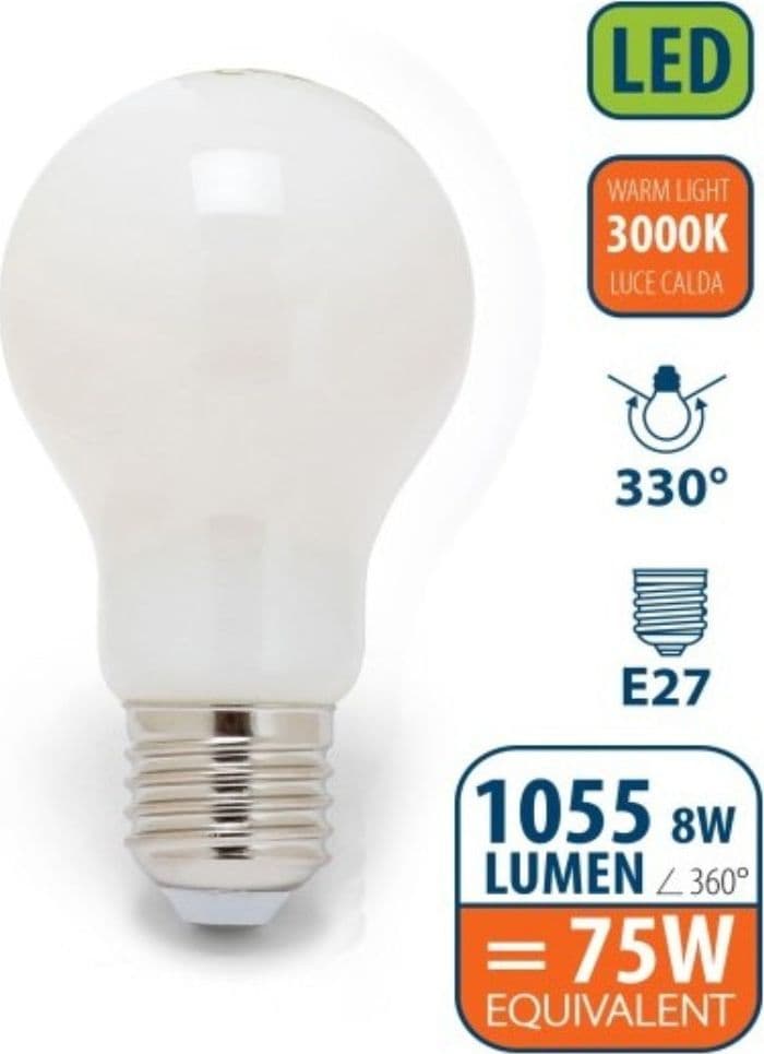 Lampadina LED a filamento Opal, Goccia A60, 8W/1055lm, base E27, 3000K - 1