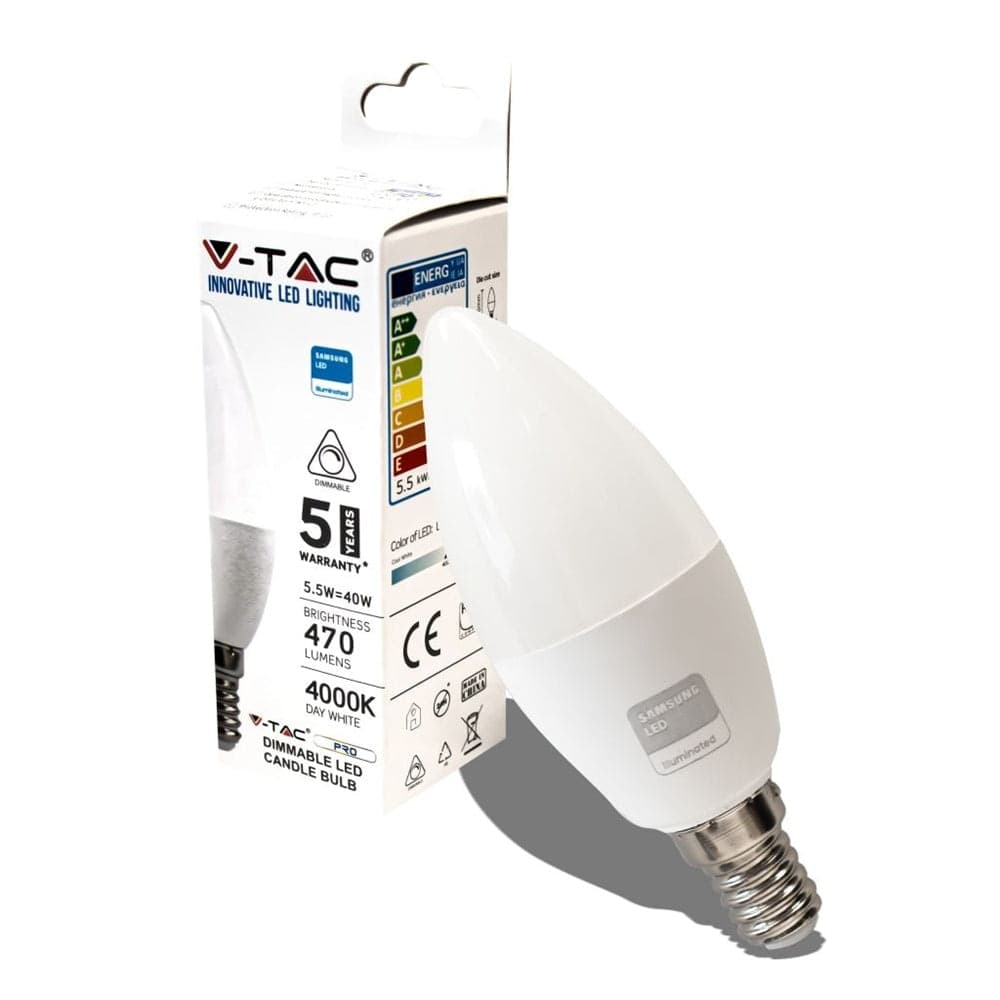 Lampadina LED Chip Samsung E14 5,5W Candela 4000K Dimmerabile - 1
