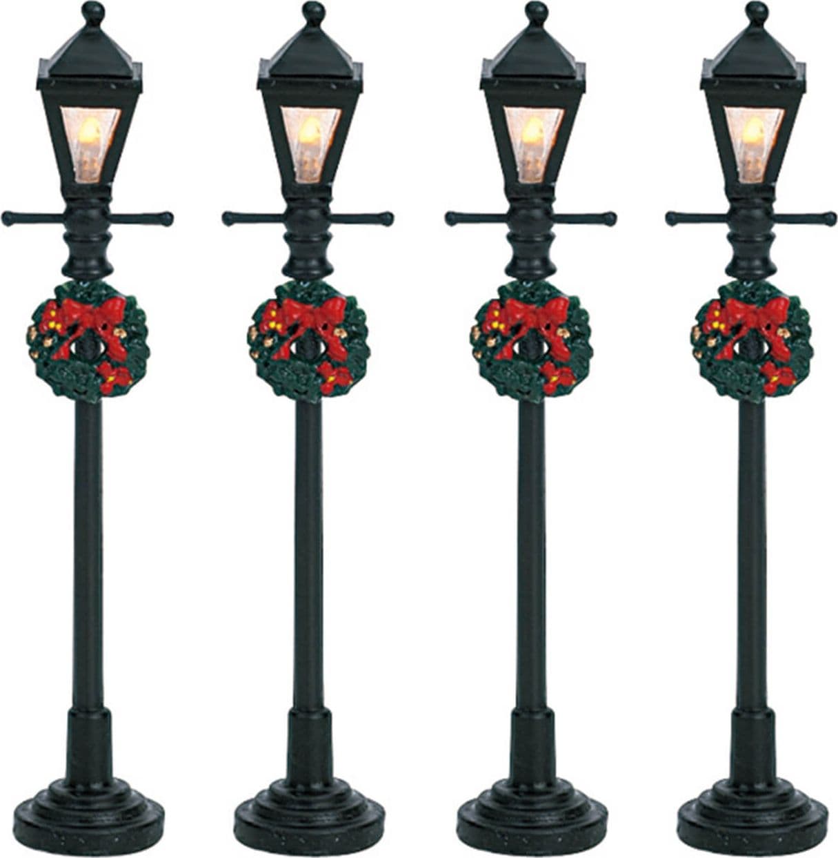Lampioni illuminati da strada per Villaggio di Natale, set da 4 pezzi, in plastica da 10,5 cm