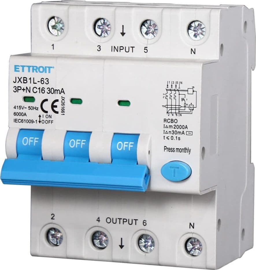 MAGNETOTERMICO DIFFERENZIALE 3P+ N 16A 30mA 380V 6KA