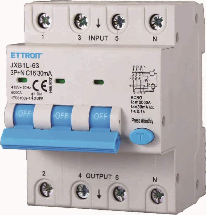 MAGNETOTERMICO DIFFERENZIALE 3P+ N 16A 30mA 380V 6KA CLASSE A