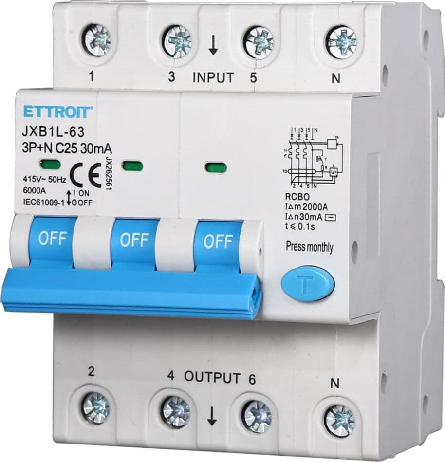 MAGNETOTERMICO DIFFERENZIALE 3P+ N 25A 30mA 380V 6KA