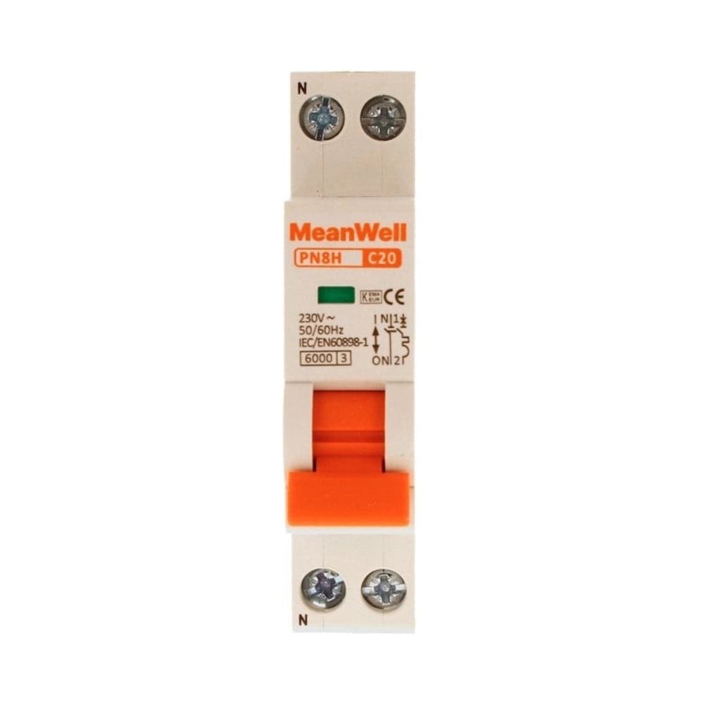 Magnetotermico per Quadri Elettrici con Guida DIN, Curva C, 1 Polo+Neutro 1 Modulo 6kA C20A AC 230V IP20 Certificato IEC60898 - 1