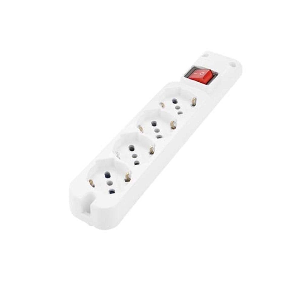 Multipresa 4 posti con interruttore senza cavo.
4 prese bivalenti 2P+T – 10\16A, attacco Schuko - 1