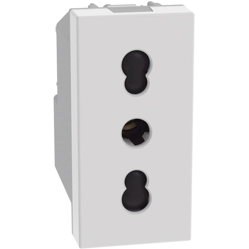 Presa bipasso 2P+T 16 A 250 Va.c.- interasse 19 mm e 26 mm alveoli schermati - per spine 2P e 2P+T 10 A e 16 A standard ITALIA - 1 modulo - bianco - 1
