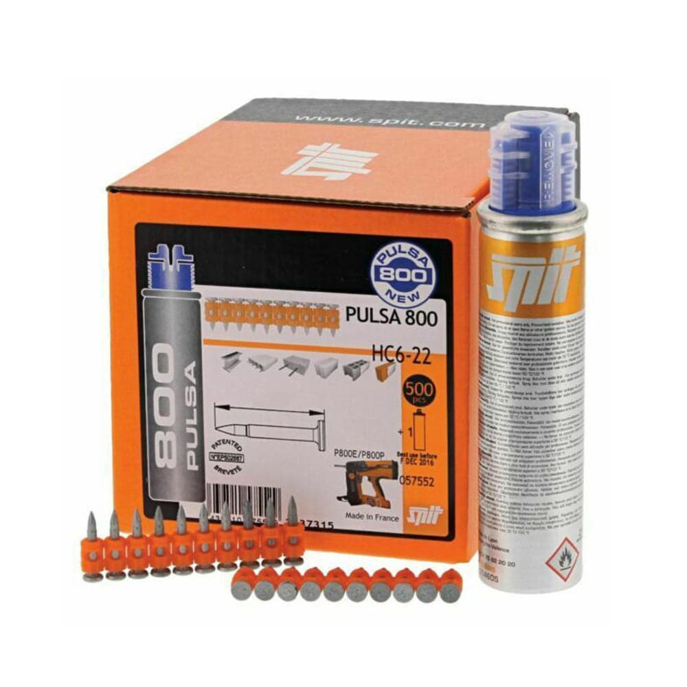 Spit 057552 - Chiodi HC6 22 mm per materiali duri - 500 pezzi + Bombola del gas - Per Pulsa 800