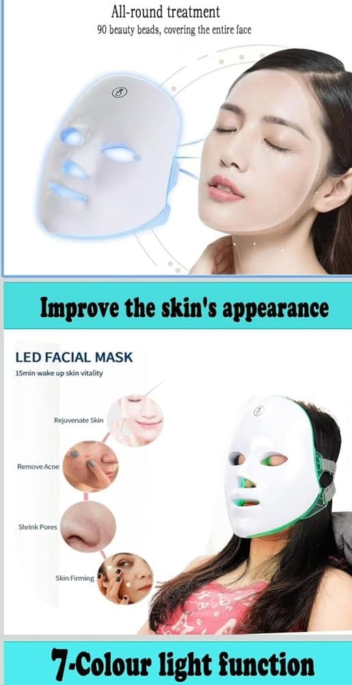 MASCHERA PER FOTOTERAPIA A LED CON TRATTAMENTO LUCE A 7 COLORI PER CURA PELLE VISO - 2
