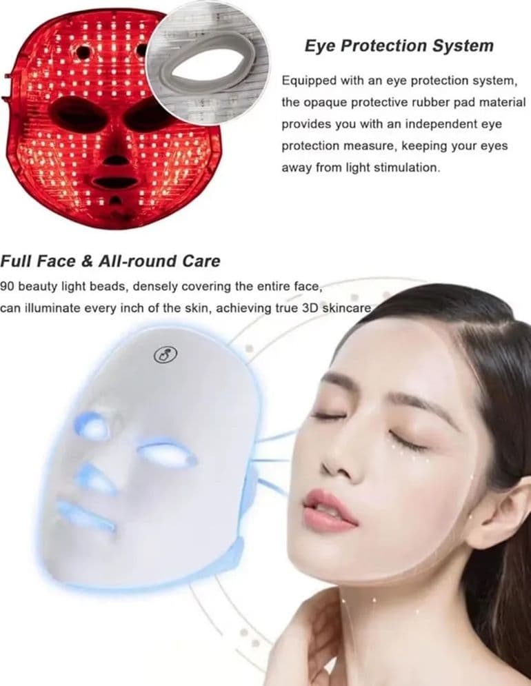 MASCHERA PER FOTOTERAPIA A LED CON TRATTAMENTO LUCE A 7 COLORI PER CURA PELLE VISO - 11