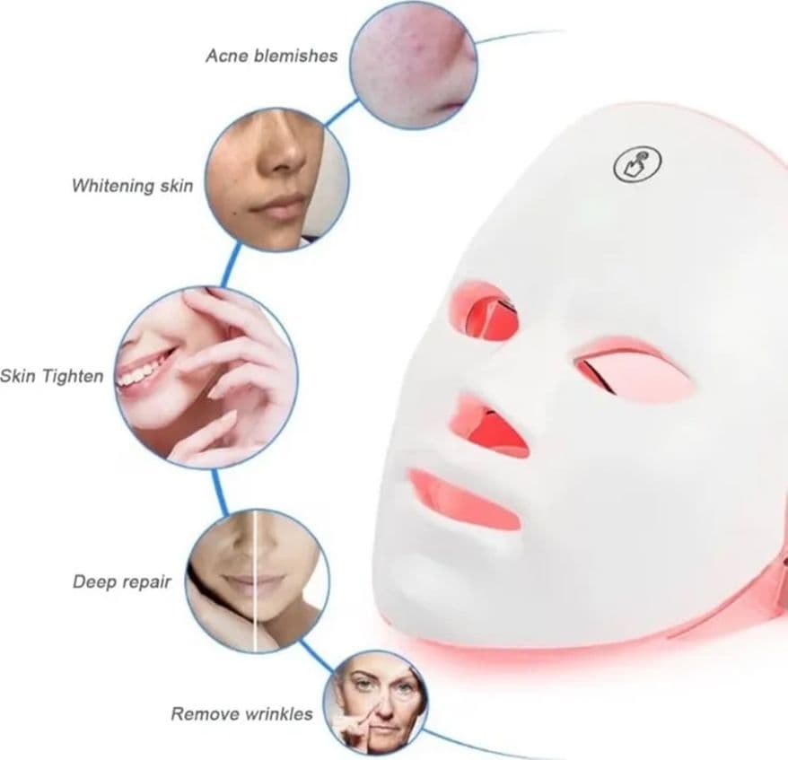 MASCHERA PER FOTOTERAPIA A LED CON TRATTAMENTO LUCE A 7 COLORI PER CURA PELLE VISO - 12