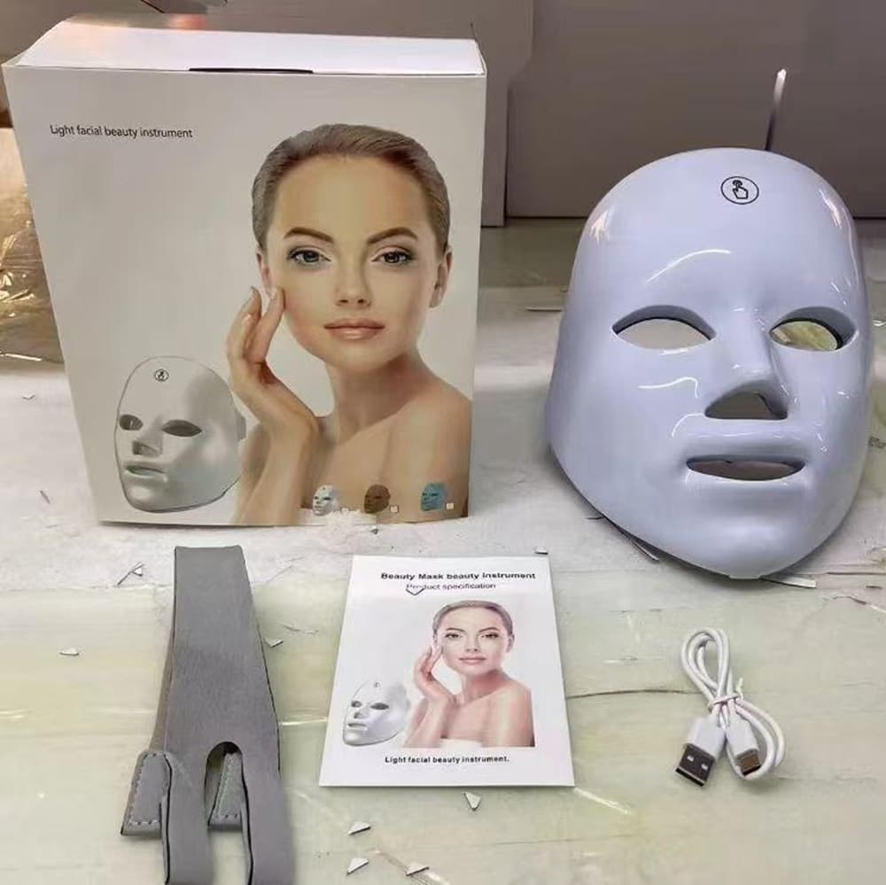 MASCHERA PER FOTOTERAPIA A LED CON TRATTAMENTO LUCE A 7 COLORI PER CURA PELLE VISO - 3