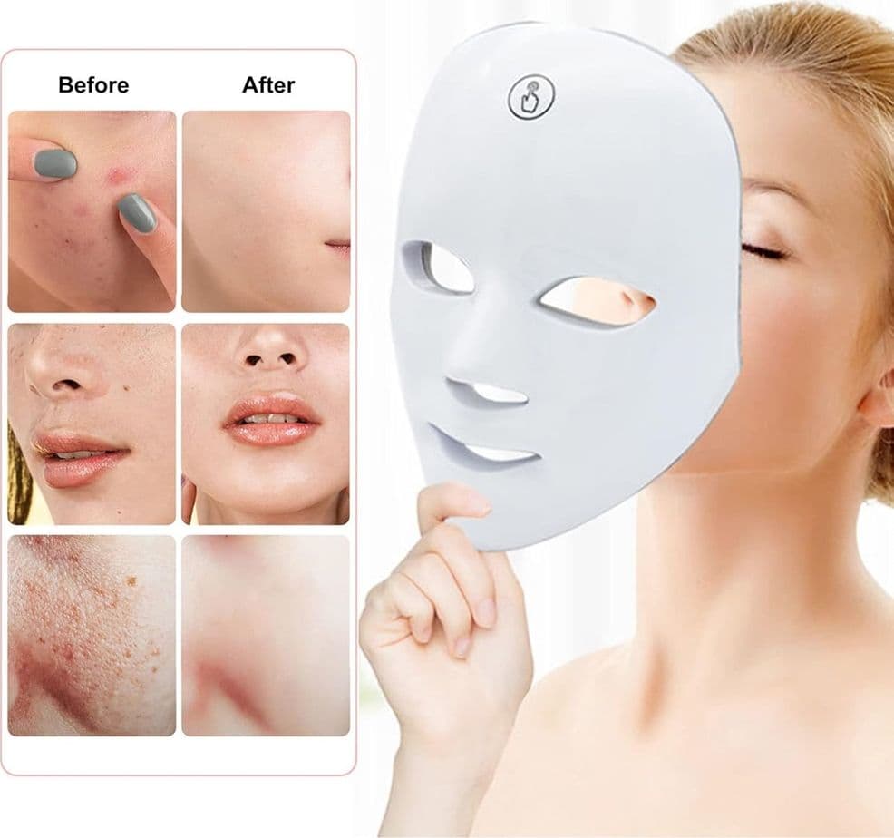 MASCHERA PER FOTOTERAPIA A LED CON TRATTAMENTO LUCE A 7 COLORI PER CURA PELLE VISO - 5