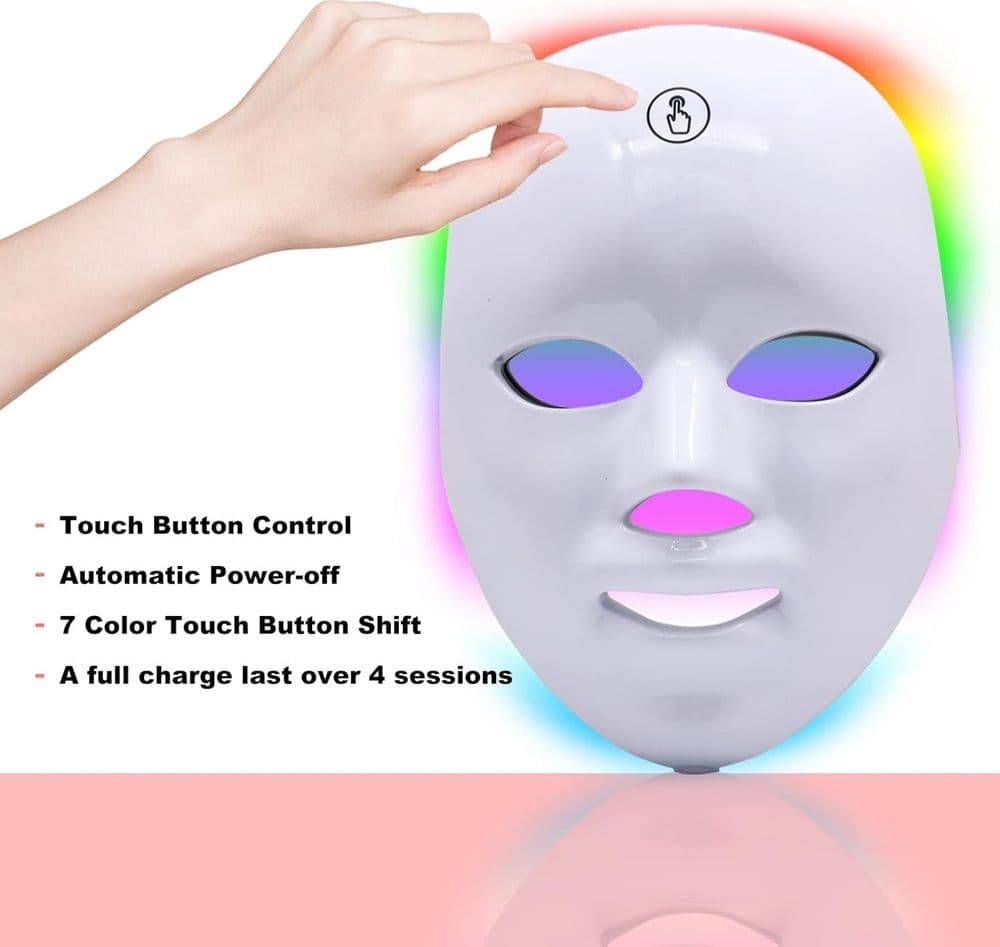 MASCHERA PER FOTOTERAPIA A LED CON TRATTAMENTO LUCE A 7 COLORI PER CURA PELLE VISO - 6