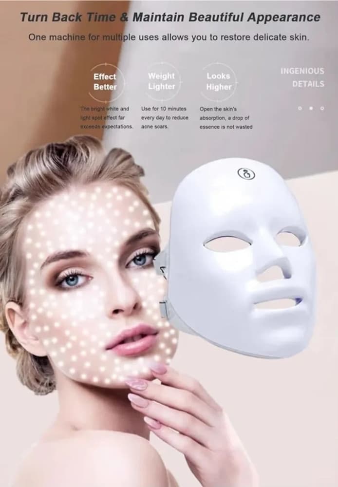 MASCHERA PER FOTOTERAPIA A LED CON TRATTAMENTO LUCE A 7 COLORI PER CURA PELLE VISO - 9