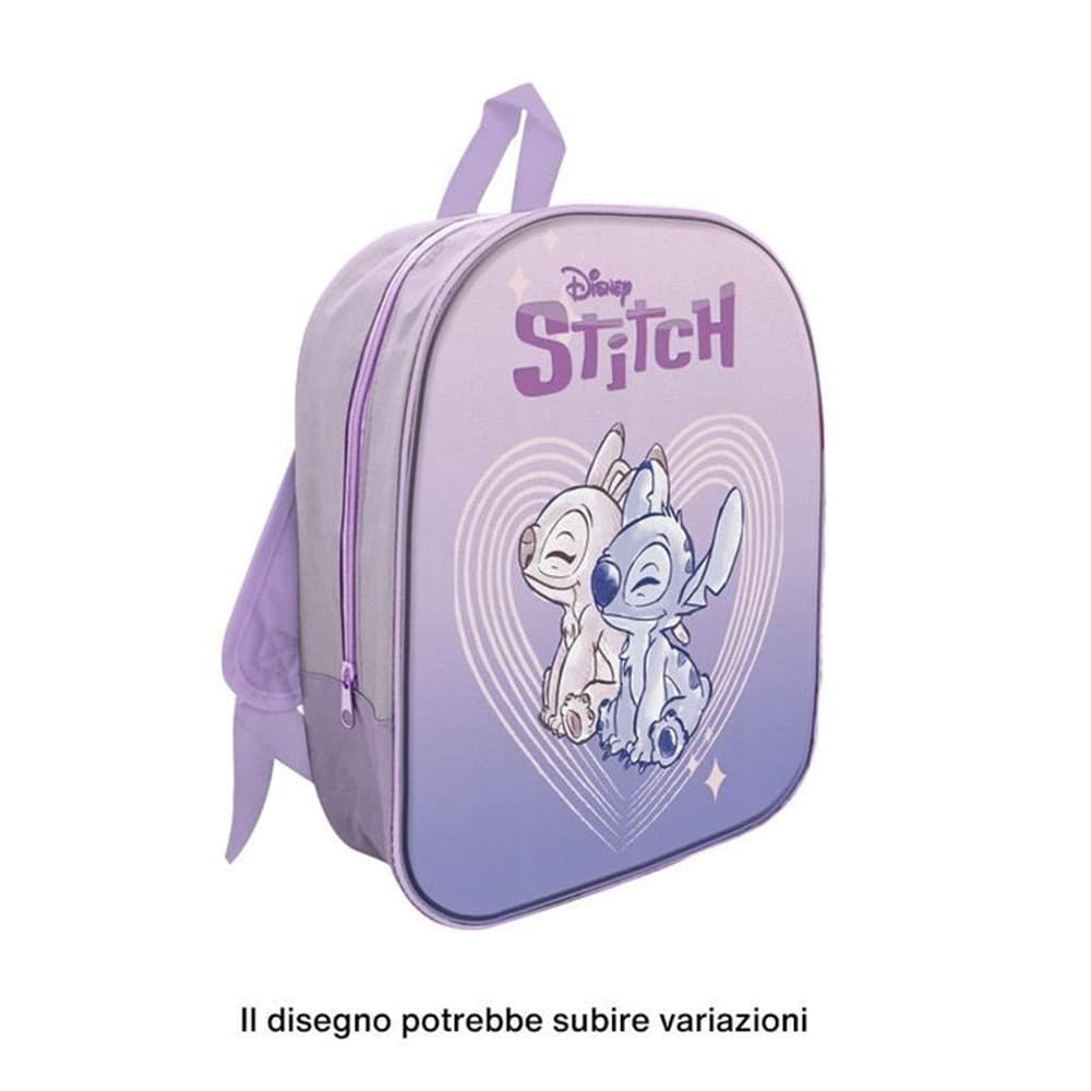 ZAINO ZAINETTO IN TESSUTO STITCH E ANGEL 32 CM CON ZIP PER SCUOLA TEMPO LIBERO 674129A - 2
