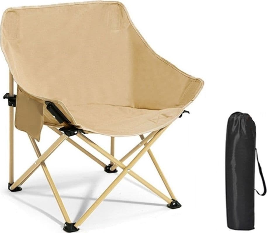 SEDIA DA CAMPEGGIO PIEGHEVOLE PORTATILE BEIGE CON TASCA LATERALE BORSA TRASPORTO 632844