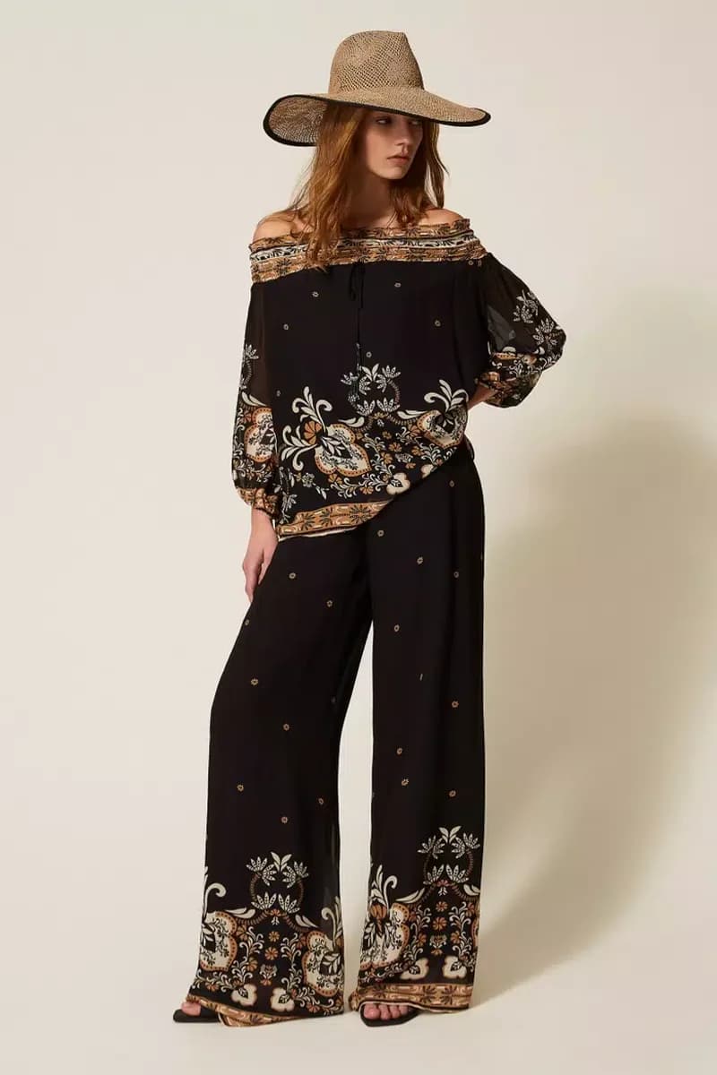 Blusa fantasia scollo barca con nappine | TWINSET - 5