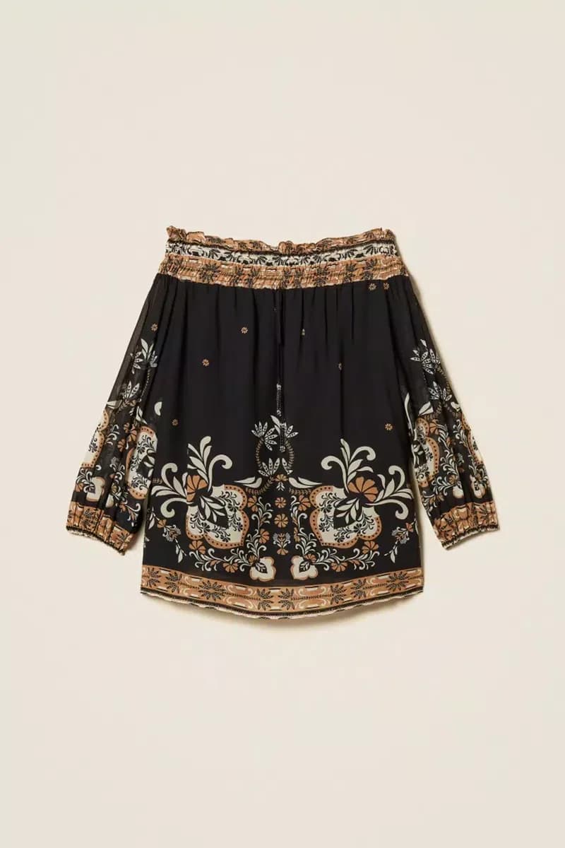 Blusa fantasia scollo barca con nappine | TWINSET - 6