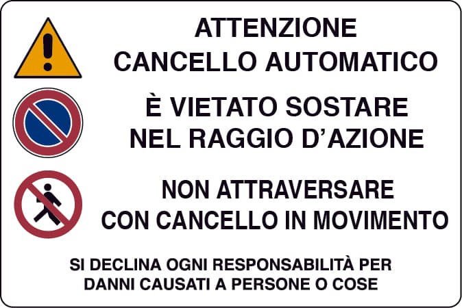 Cartello Segnaletico Cancello Automatico Cm 30 x 20 10 Pezzi - 2