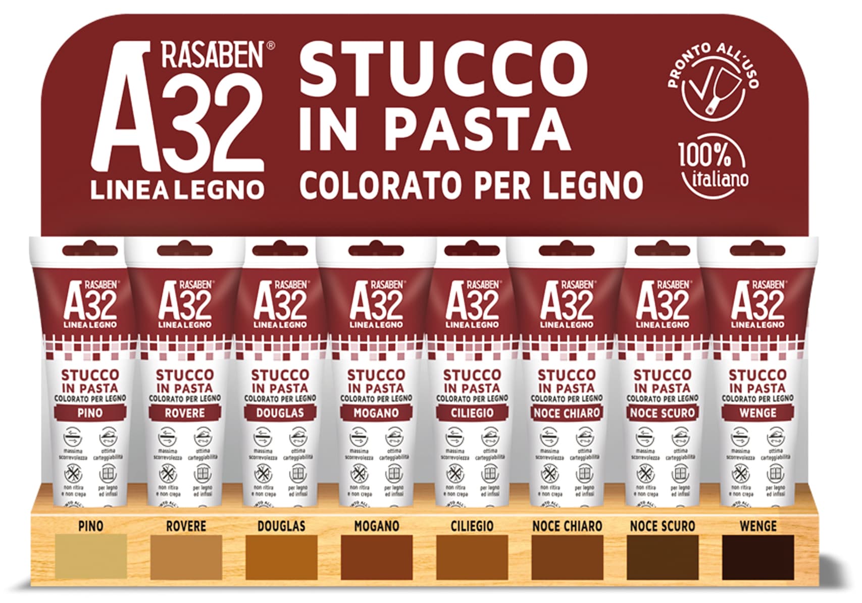 Espositore 24 Pezzi Stucco in Pasta Colore Orato per Legno A32 Ml. 150 - 2