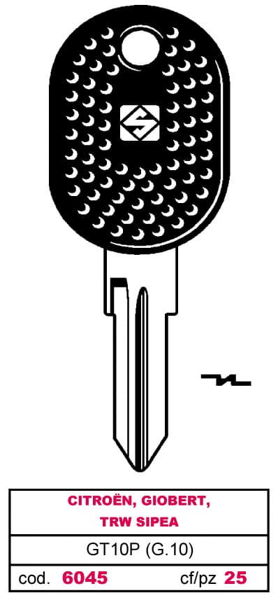 Chiave per Auto Asc GT10P (g.vak 0) Citroën Giobert Trw Sipea 5 Pezzi Silca - 2