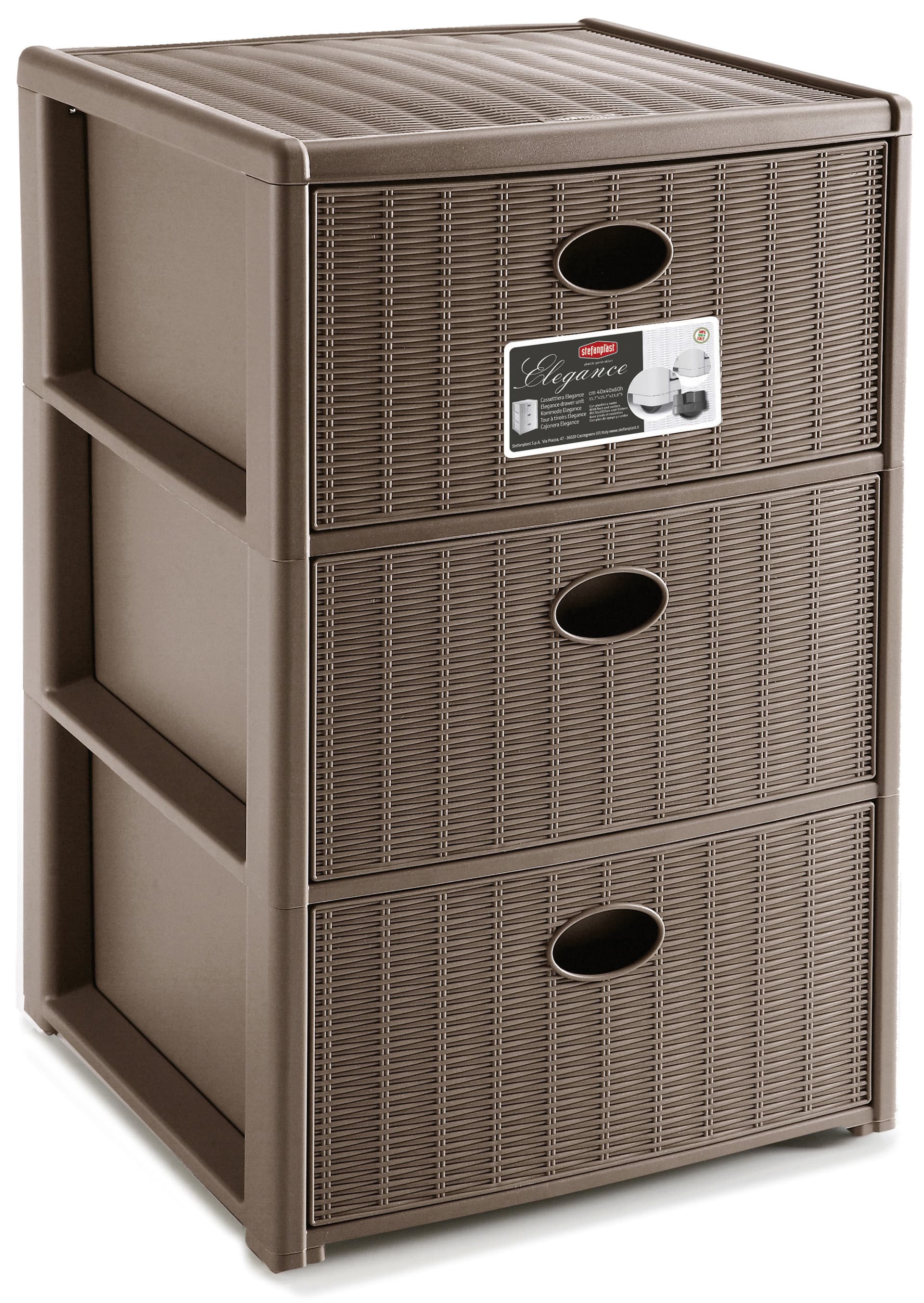 Cassettiera Elegance 3 Cassetti Cm 40 x 40X60 H Colore Tortora Stefanplast - 3