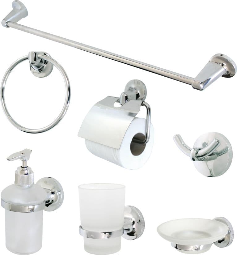 Kit Accessori da Bagno 7 Pezzi. Metallo Cromato Vetro Satinato Tata Linda - 2