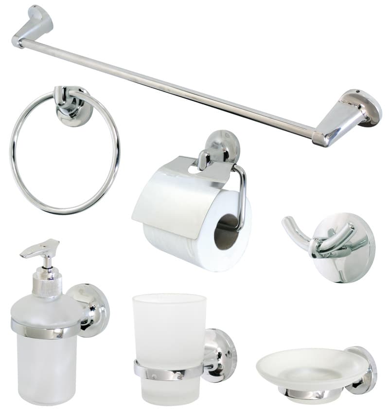 Kit Accessori da Bagno 7 Pezzi. Metallo Cromato Vetro Satinato Tata Linda - 2