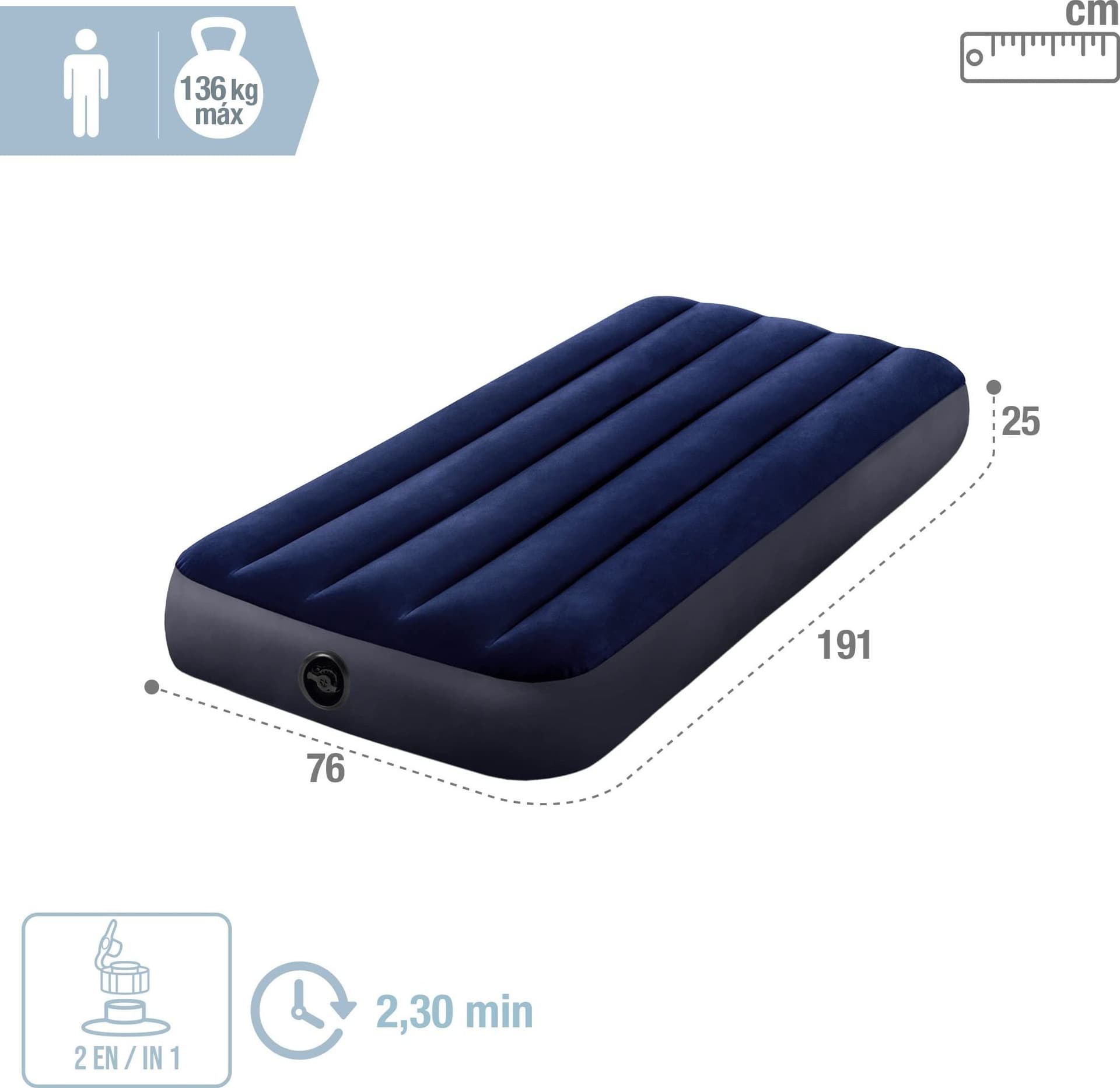 Materasso Singolo Gonfiabile Airbed Classic con Tecnologia 76 x 191 x 25 cm - 3