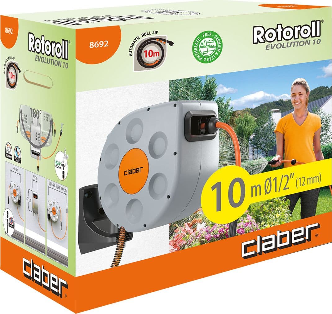 Avvolgitubo a Muro Art 8692 con Tubo Claber Rotoroll Evolution 10 mt - 2