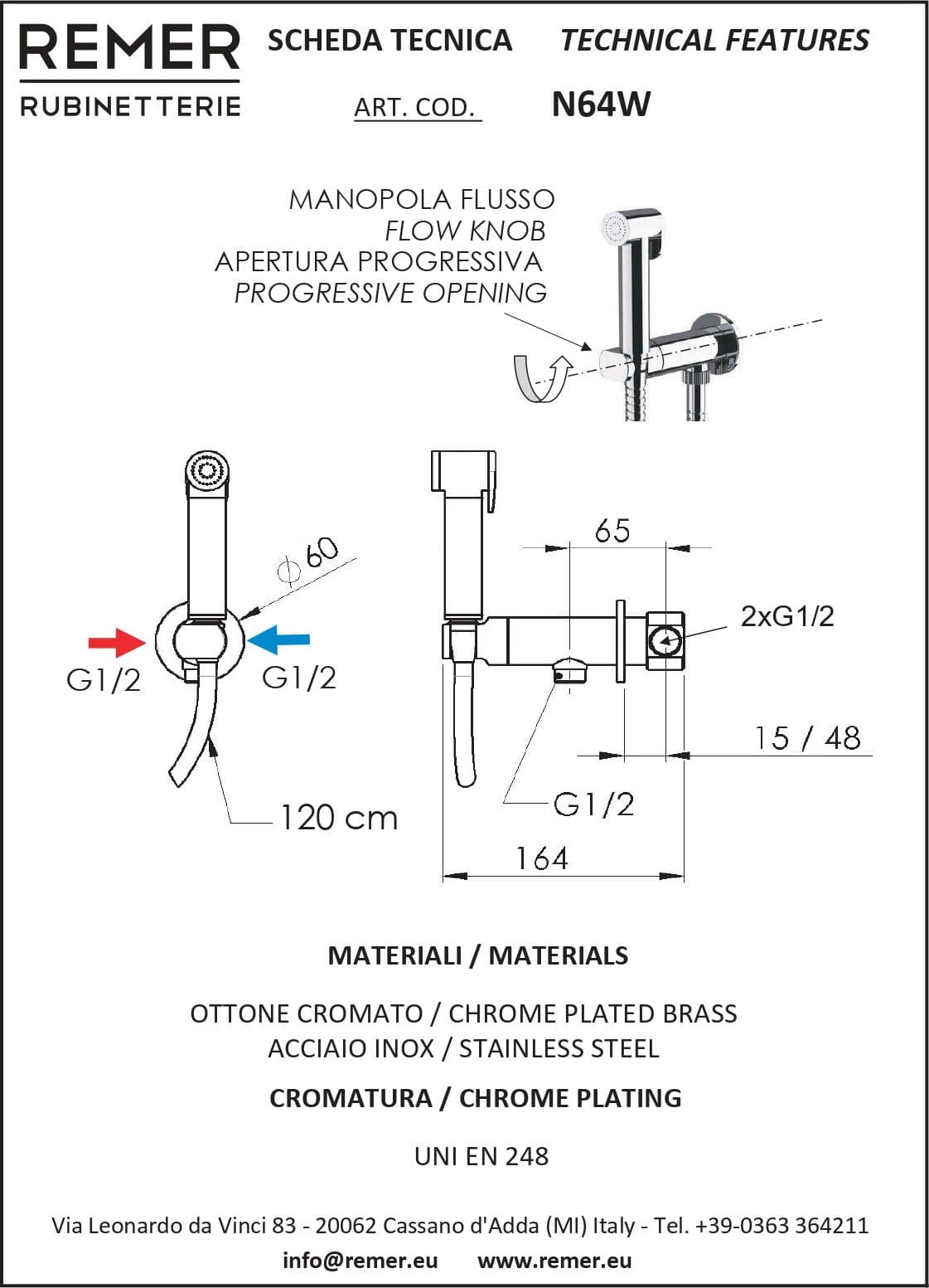 Set Rubinetto Miscelatore con Doccetta Doccia Shut Off Tondo Cromo Remer - 2