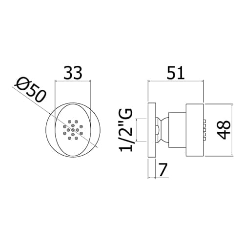 Soffione Doccia per Getti Laterali Ellittico con Rosone Paffo Ø 48 mm - 2