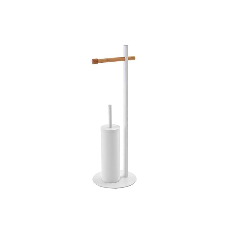 Piantana Portascopino Bianca con Portarotolo in Bamboo L22XH67XP22 Cm - 3