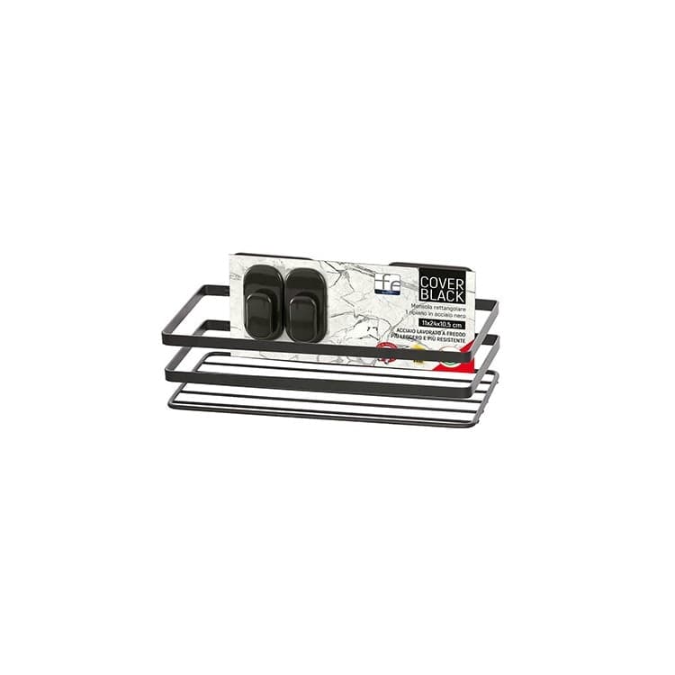 Mensola Doccia Rettangolare 1 Ripiano in Acciaio Nero Opaco Linea Cover - 2