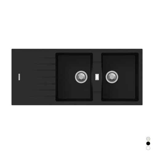 Lavello Sintetico da Incasso 2 Vasche 116 cm Apell Nero - 3