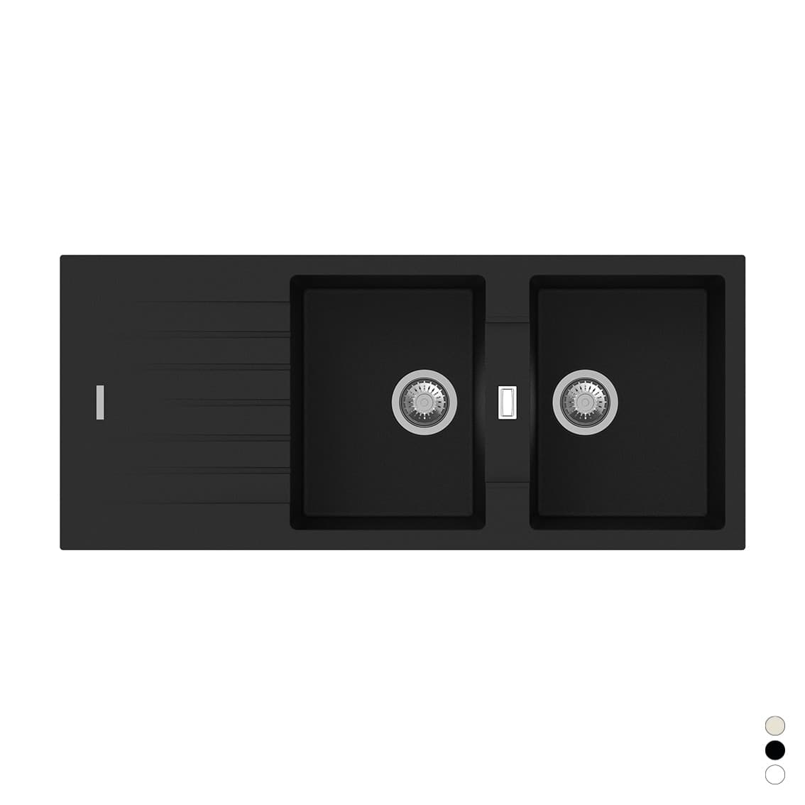 Lavello Sintetico da Incasso 2 Vasche 116 cm Apell Nero - 2
