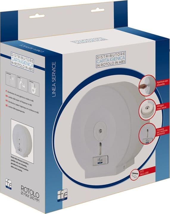 Distributore Carta Igienica Maxi Rotolo in ABS Bianco con Chiave 27,5 x 27 - 2
