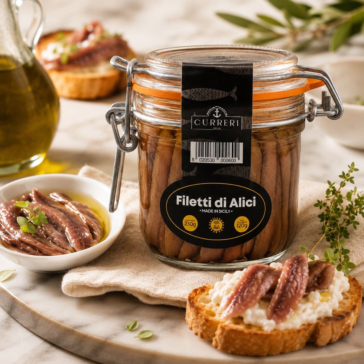 Filetti di Alici di Sciacca | Sott'olio | Lavorati a mano | Curreri, Sicilia | 230g - 2