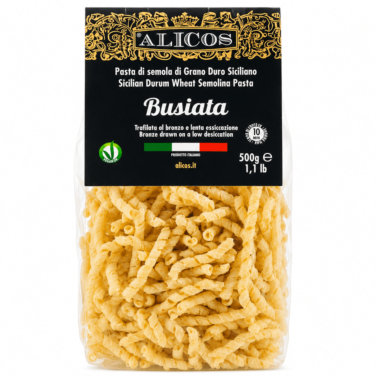 Pasta Busiata Trapanese | Grano Duro Siciliano | Trafilata in Bronzo | Lenta Essiccazione | Alicos | 500g - 3