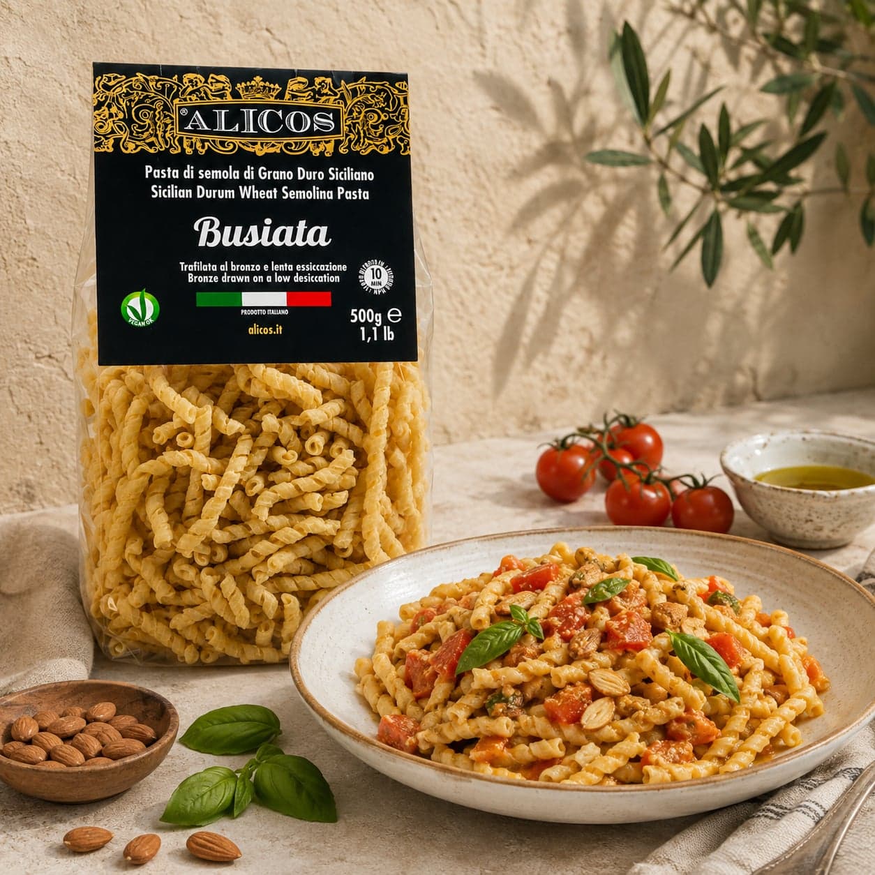Pasta Busiata Trapanese | Grano Duro Siciliano | Trafilata in Bronzo | Lenta Essiccazione | Alicos | 500g - 2