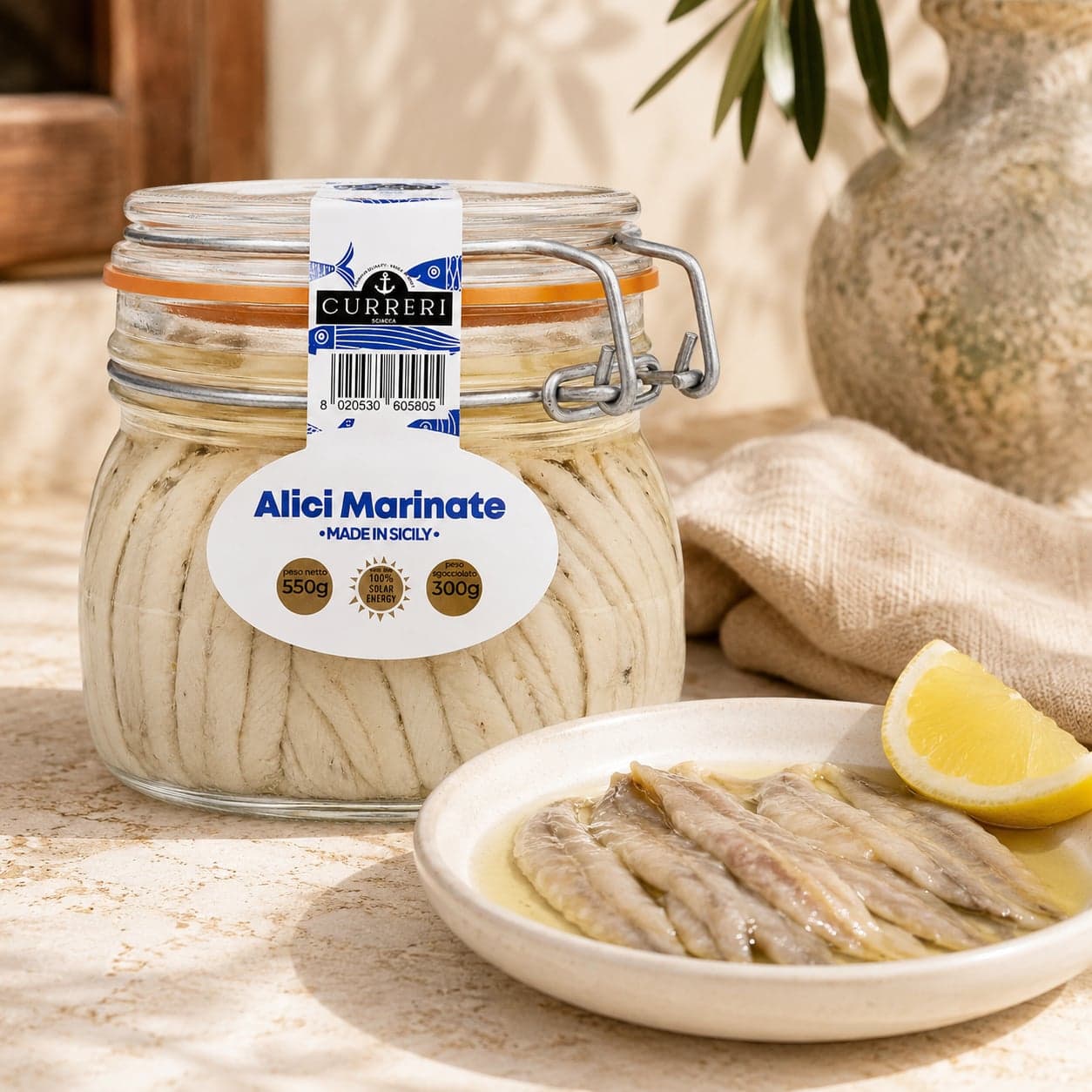 Filetti di Alici Marinate di Sciacca | Lavorati a mano | Curreri, Sicilia | 550g - 2