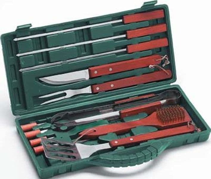 Posate Barbecue Valigetta 01240 Ompagrill Inox Legno 40 cm 12 Pezzi
