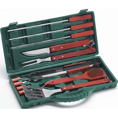 Posate Barbecue Valigetta 01240 Ompagrill Inox Legno 40 cm 12 Pezzi - 2