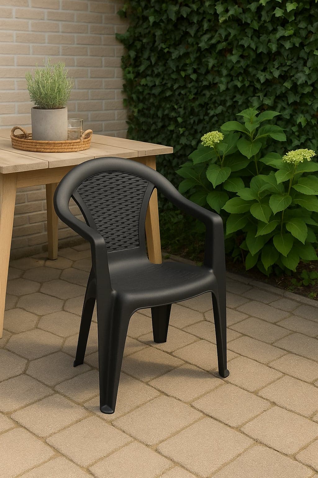 Sedia Rattan Kora con Braccioli Progarden Pp Antracite Cm 55X54 H.cm 80 - 2