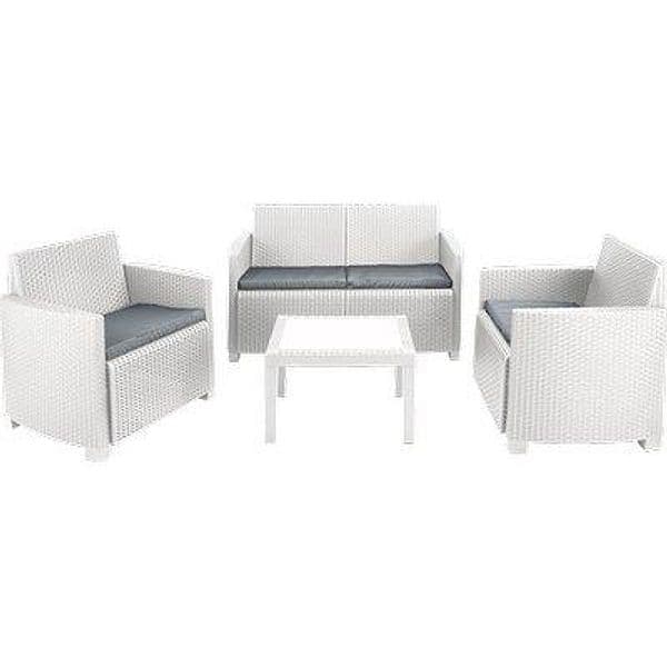 Set Rattan Arena Progarden Pp Bianco pz 4 con Cuscini 4 Pezzi