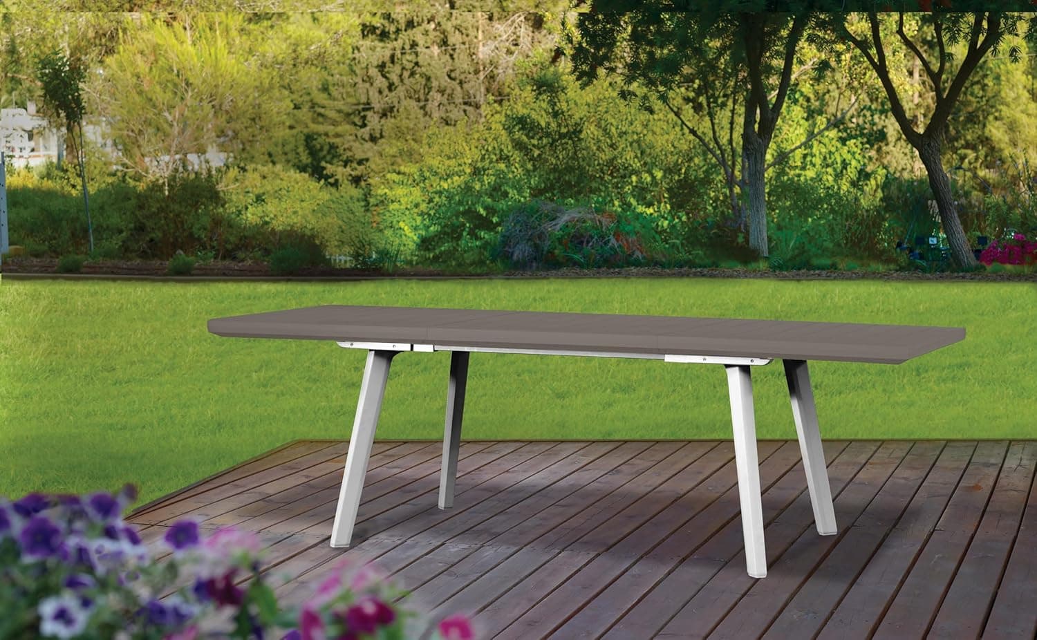 Tavolo da Giardino Estensibile in Resina Effetto Legno Colore Bianco - 2