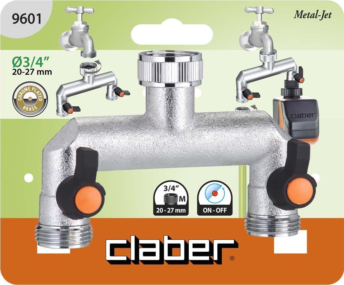 Presa a Rubinetto con 2 Innesti Fil Ottone Claber ¾f Self 9601 - 2