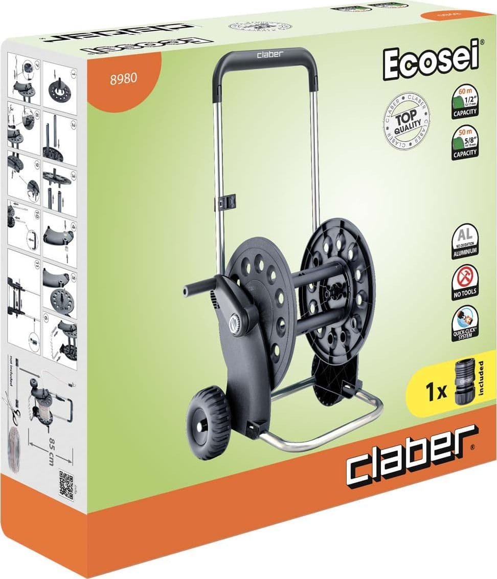 Avvolgitubo Irrigazione Carrellato Ecosei Claber ABS Alluminio Ruote Plt - 2