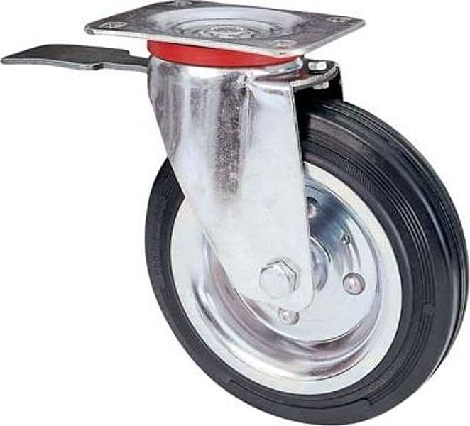Ruota a Forcella Girevole con Fermo 80BIS Avo a Zincr Gomma Nera 8323449 - 2